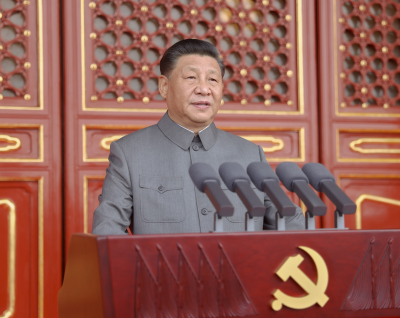 7月1日，慶祝中國共產黨成立100周年大會在北京天安門廣場隆重舉行。中共中央總書記、國家主席、中央軍委主席習近平發表重要講話。新華社記者 鞠鵬 攝